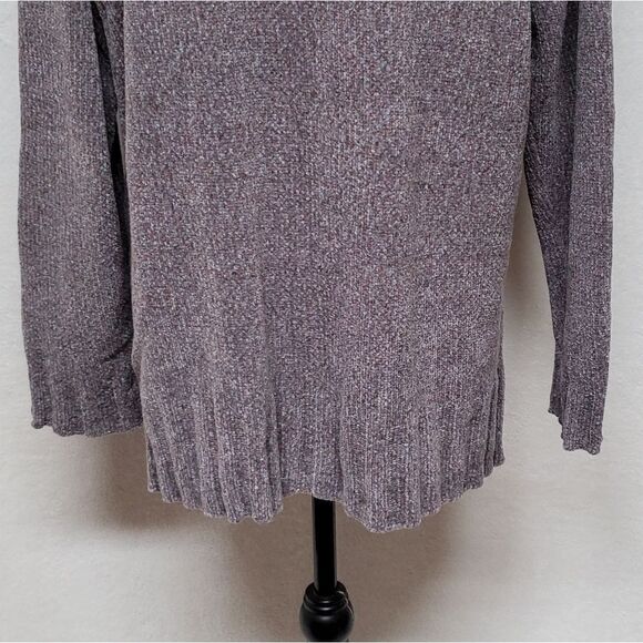 VINTAGE Y2K Classic Elements Purple Mixed Knit Chenille Rolled V-neck Sweater L - Picture 11 of 13